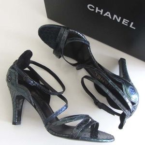 new CHANEL CC genuine python strappy sandals 38.5